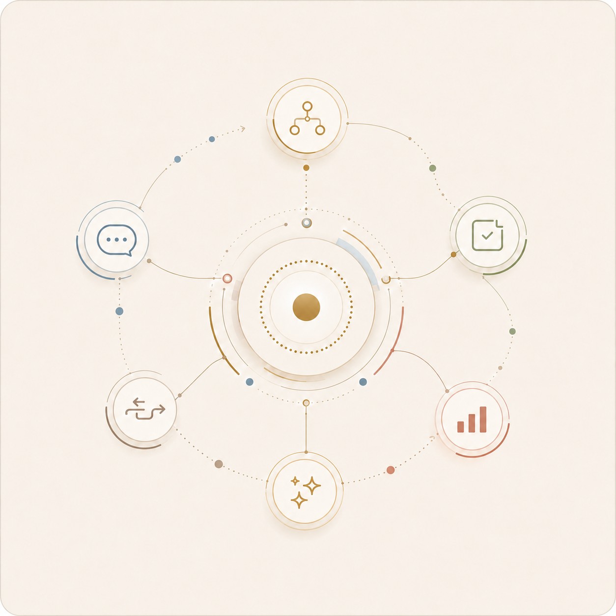Abstract diagram of connected AI agent capabilities